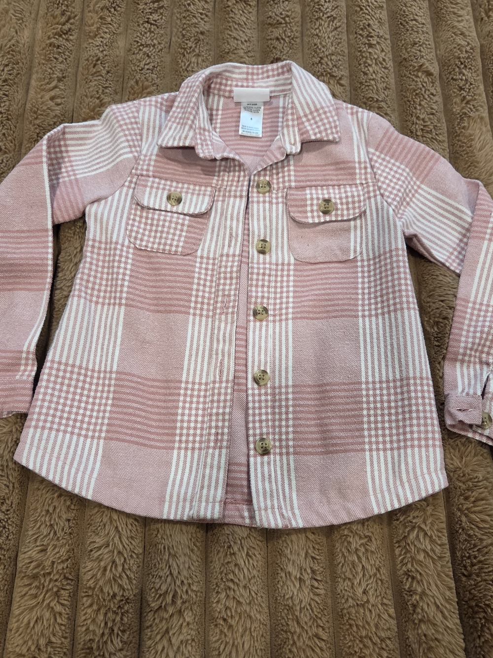 Little Lass Toddler Girl 6 Rose Pink Flannel Plaid Top Pockets Shirt Shacket